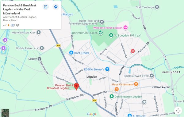 Anfahrtskarte und Lage der Pension - Gästehaus Legden im Münsterland.