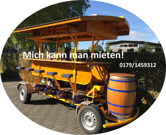 Bierbike Zapfanlage und großer Tisch für Gruppengetränke.